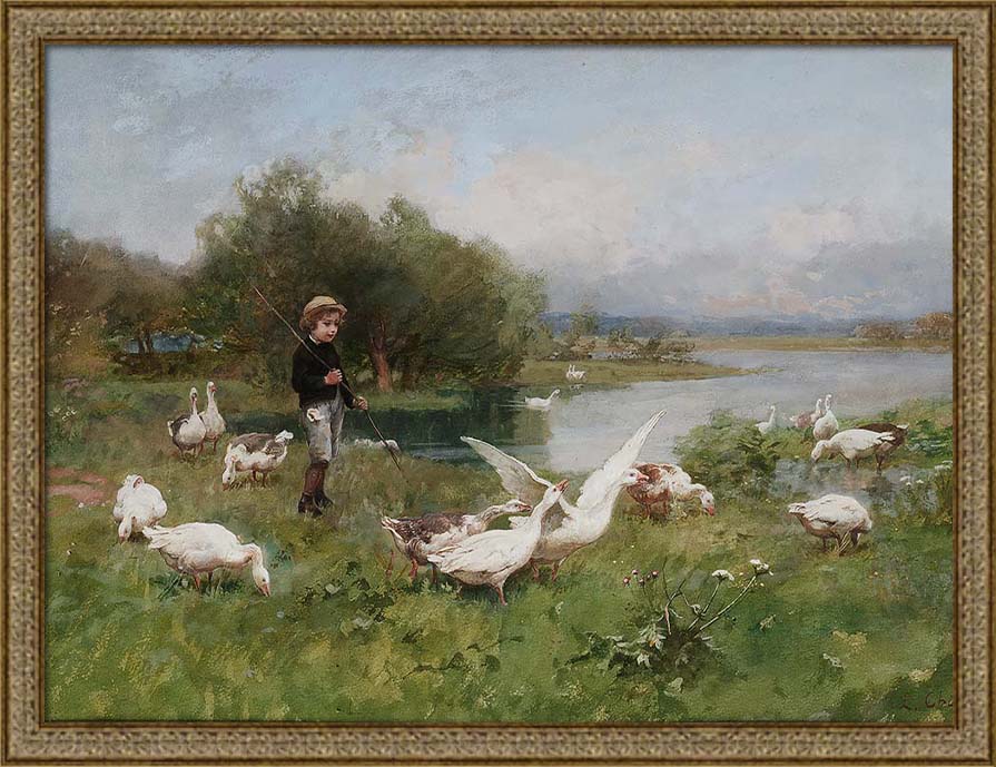 Young Boy Tending Geese | Paper