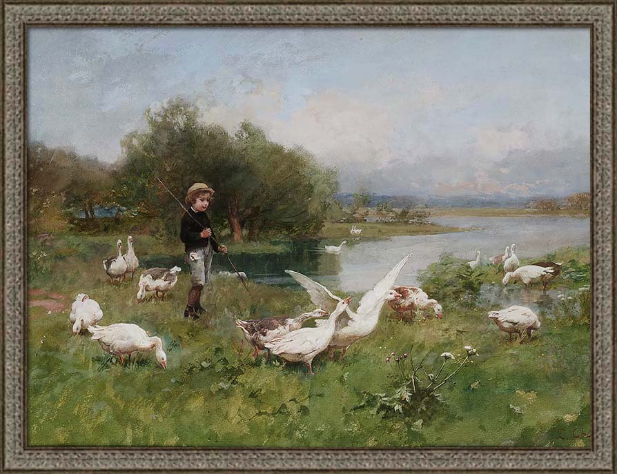 Young Boy Tending Geese | Paper