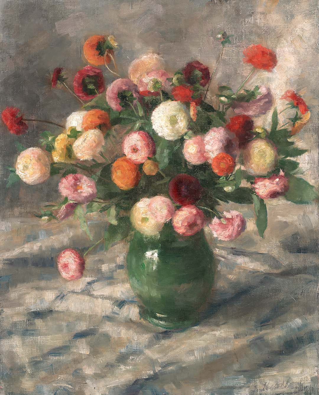 Zinnias in a Green Vase | Paper