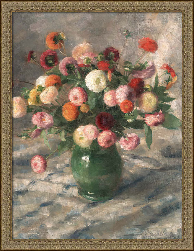 Zinnias in a Green Vase | Paper