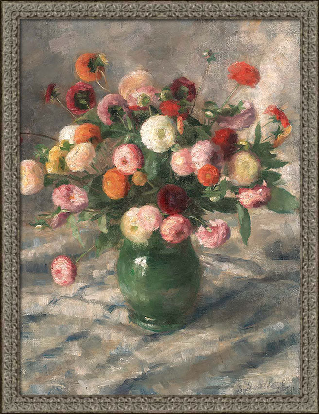 Zinnias in a Green Vase | Paper