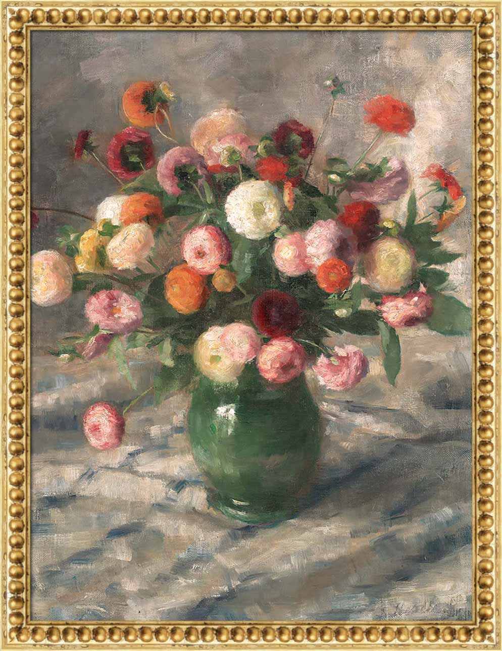 Zinnias in a Green Vase | Paper