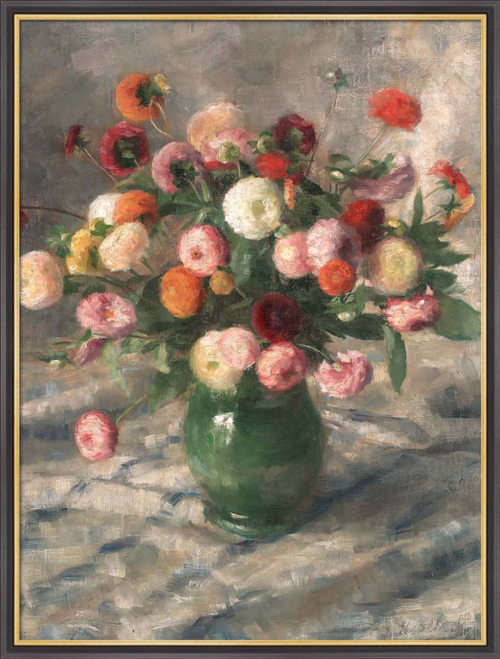 Zinnias in a Green Vase | Paper