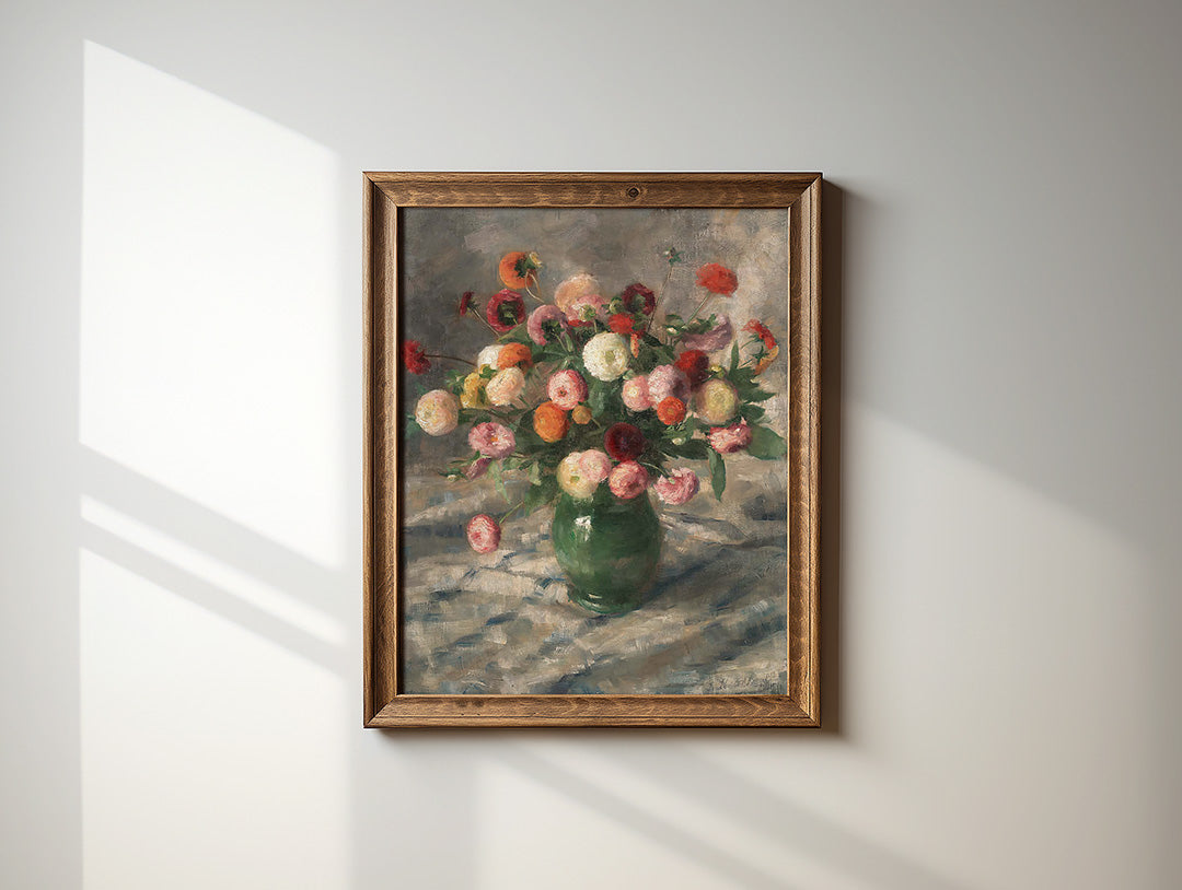 Zinnias in a Green Vase | Paper