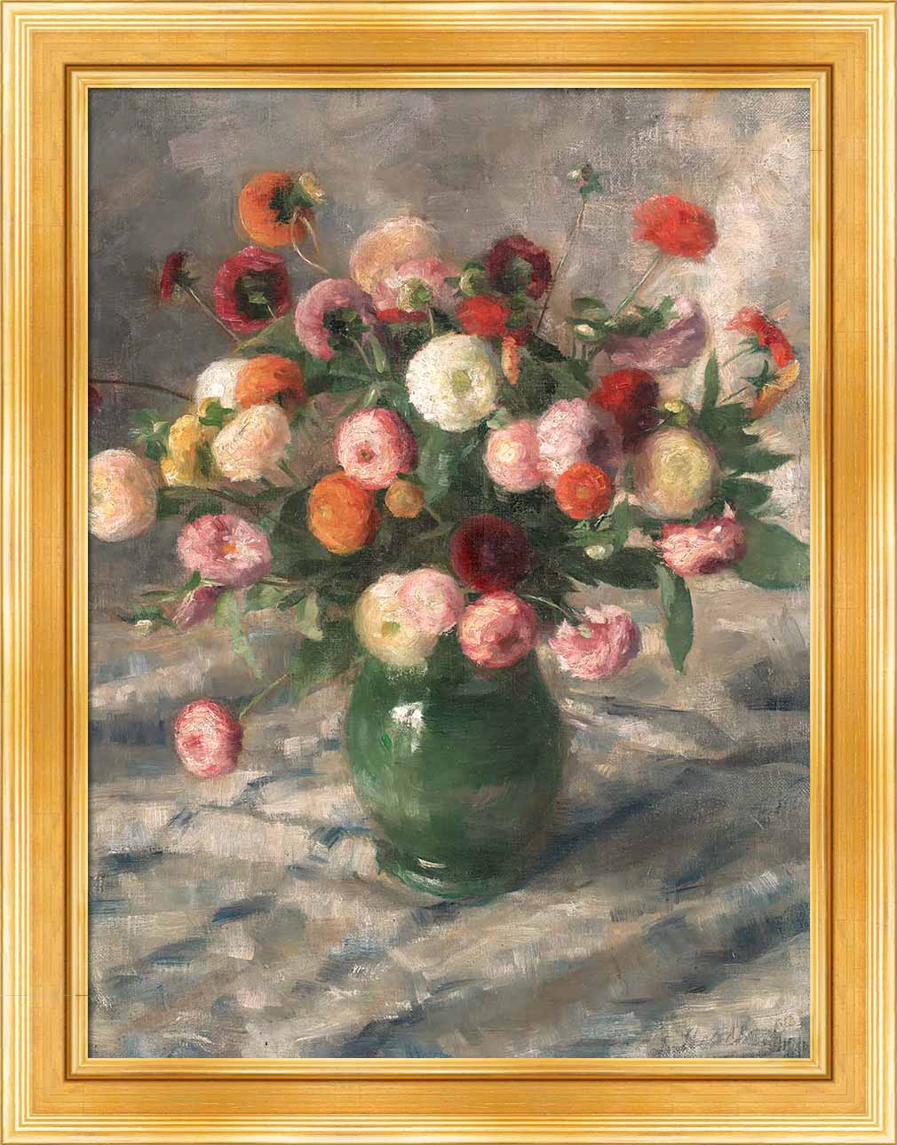 Zinnias in a Green Vase | Paper