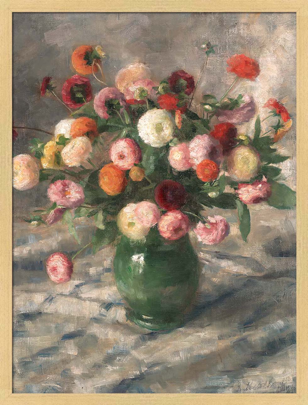 Zinnias in a Green Vase | Paper