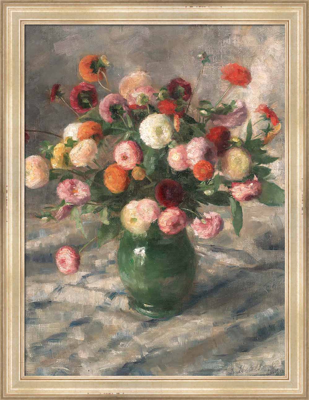 Zinnias in a Green Vase | Paper