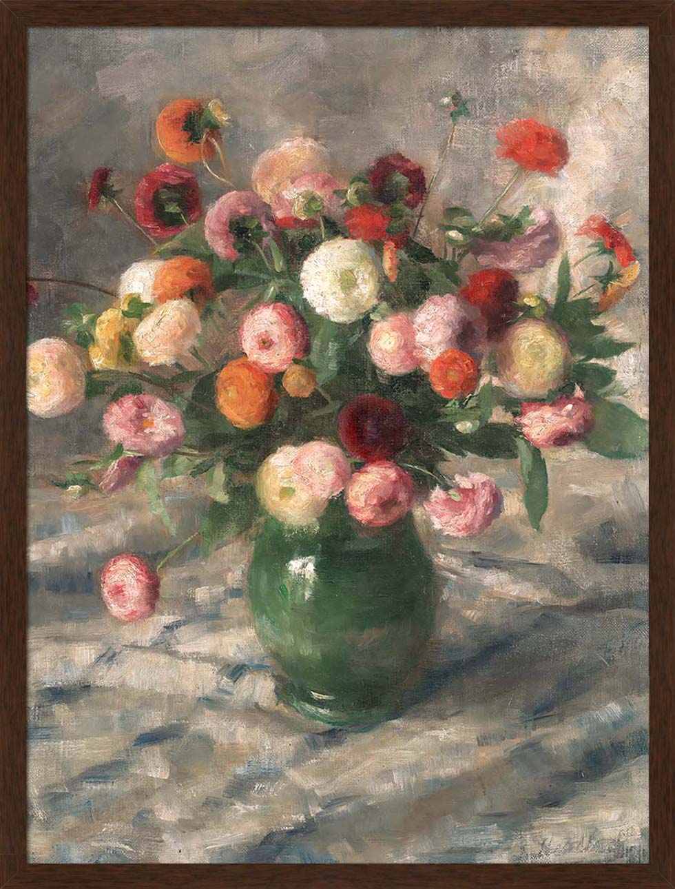 Zinnias in a Green Vase | Paper
